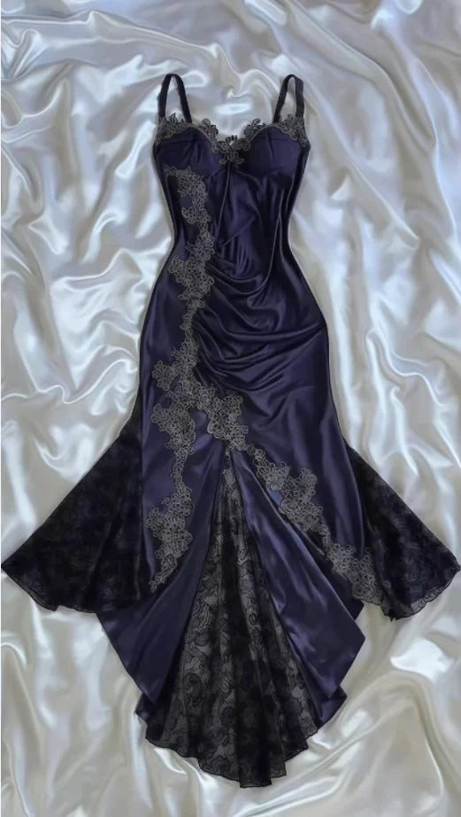 Niulatu Navy Blue Mermaid Lace Prom Dress Party Dress HZ0113