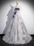 Niulatu off-shoulder tulle three-dimensional floral long prom dress, dark purple evening dress HZ1108