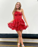 Niulatu Line One Shoulder Navy Tiered Lace Short Homecoming Dress HZ1108