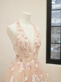 Niulatu V-Neck Tulle Sequins Short Prom Dress, Cute A Line Backless Homecoming Dress HZ1108