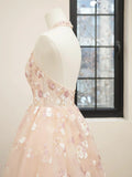 Niulatu V-Neck Tulle Sequins Short Prom Dress, Cute A Line Backless Homecoming Dress HZ1108