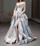 Niulatu A-line strapless long prom dress, white formal dress HZ1108
