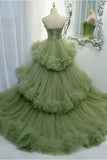Niulatu A-line Spaghetti Strap Tulle Long Evening Gown HZ1108