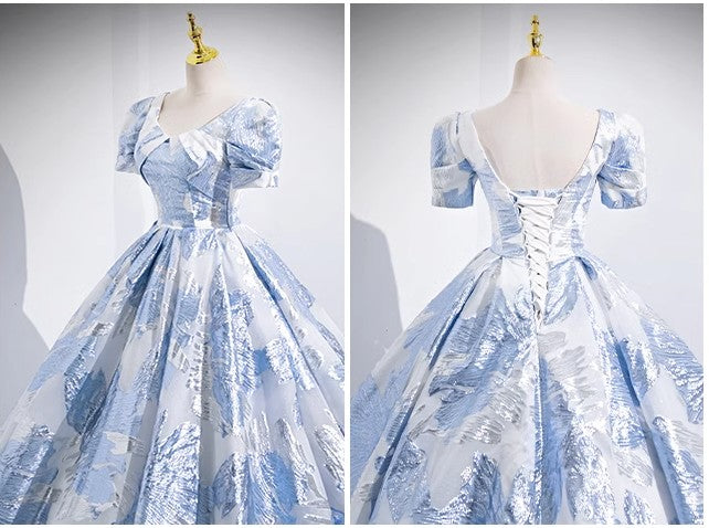 Niulatu A-line U-neck Floral Satin Long Prom dress, Elegant Formal Evening Gown HZ1108