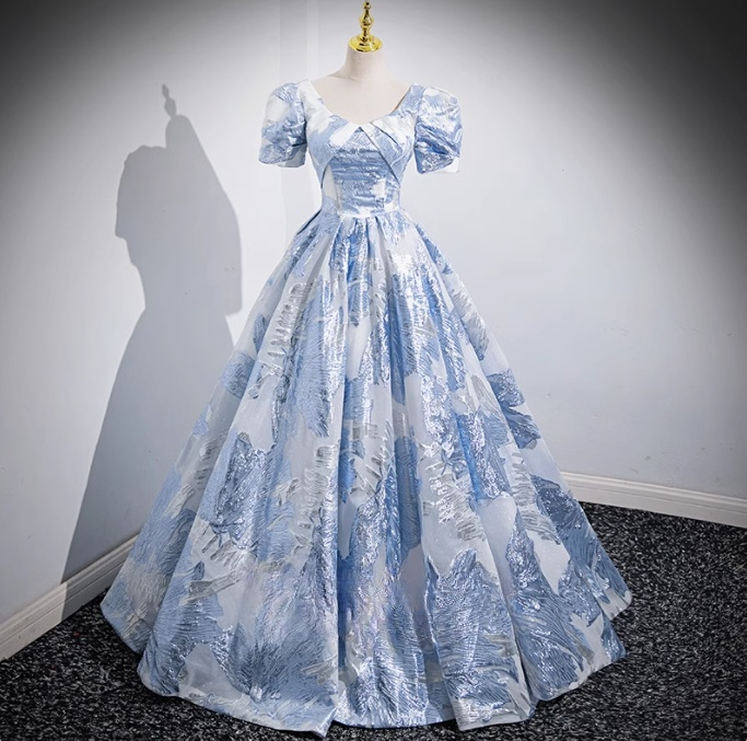 Niulatu A-line U-neck Floral Satin Long Prom dress, Elegant Formal Evening Gown HZ1108