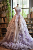 Niulatu Purple Strapless Tulle Vintage Long Ball Gown, Sweetheart Veck Lace Applique Evening Gown HZ1026
