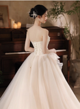 Niulatu Champagne A-Line Strapless Tulle Wedding Dress£¬Gentle Beaded Long Bridal Dress HZ1108