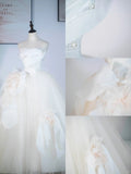 Niulatu Champagne A-Line Strapless Tulle Wedding Dress£¬Gentle Beaded Long Bridal Dress HZ1108