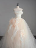 Niulatu Champagne A-Line Strapless Tulle Wedding Dress£¬Gentle Beaded Long Bridal Dress HZ1108