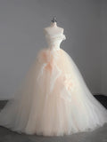 Niulatu Champagne A-Line Strapless Tulle Wedding Dress£¬Gentle Beaded Long Bridal Dress HZ1108