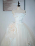 Niulatu Champagne A-Line Strapless Tulle Wedding Dress£¬Gentle Beaded Long Bridal Dress HZ1108