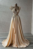 Niulatu A-Line Satin V-Neck Long Ball Dress, One-Shoulder Formal Evening Dress HZ1108