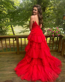 Niulatu Tulle Deep V Neck Spaghetti Straps Long Prom Dress HZ1108