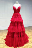 Niulatu Tulle Deep V Neck Spaghetti Straps Long Prom Dress HZ1108