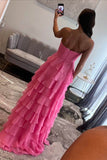 Niulatu Chiffon Sweetheart Tiered Ruffles Prom Dress with Slit HZ1108