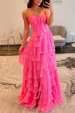 Niulatu Chiffon Sweetheart Tiered Ruffles Prom Dress with Slit HZ1108