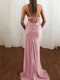Niulatu Pink Spaghetti Straps Satin Mermaid Prom Dress HZ1108