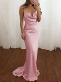 Niulatu Pink Spaghetti Straps Satin Mermaid Prom Dress HZ1108