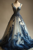 Niulatu V-neck Beaded Tulle Long Prom Dress HZ1026