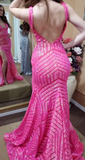 Niulatu V Neck Pink Sequins Mermaid Long Prom Dress HZ1103