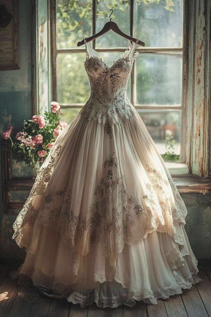 Niulatu A-line Sweetheart Neck Tulle Lace Long Prom Dress Applique Sweet Flower Wedding Dress HZ1026