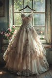Niulatu A-line Sweetheart Neck Tulle Lace Long Prom Dress Applique Sweet Flower Wedding Dress HZ1026