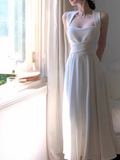 Niulatu style niche light luxury white straps dress elegant white birthday dress HZ1026