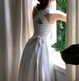 Niulatu style niche light luxury white straps dress elegant white birthday dress HZ1026