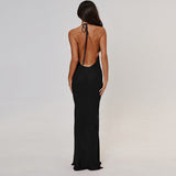 Niulatu Mermaid Halter Neck Long Ball Dress Backless Evening Dress HZ1103