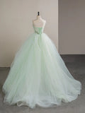 Niulatu Tulle Lace Strapless Long Prom Dress, Tulle Green Long Formal Dress HZ1103