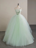 Niulatu Tulle Lace Strapless Long Prom Dress, Tulle Green Long Formal Dress HZ1103