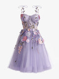 Niulatu Sweetheart Neckline Lavender Applique Mini Short Prom Dress Homecoming Dress HZ1103