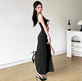 Niulatu V-neck Spaghetti Strap Long Prom Dress With Slit HZ1103