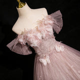 Niulatu Tulle Sequins Off the Shoulder Butterfly Flower Prom Dress HZ1103