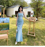 Niulatu Mermaid Spaghetti Strap Simple Long Prom Dress HZ1103