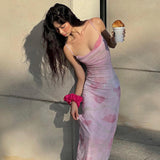 Niulatu Print Spaghetti Strap Mesh Backless Suspender Dress HZ1103