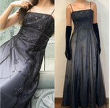 Niulatu Blue Gradient Empire Prom Dresses Backless Romantic Beaded Evening Dresses Guest Dresses HZ1026