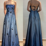 Niulatu Blue Gradient Empire Prom Dresses Backless Romantic Beaded Evening Dresses Guest Dresses HZ1026