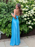 Niulatu Blue?? Spaghetti Strap Mermaid Gown for Prom&Party Sleeveless Satin Vintage Formal Evening Dress HZ1103