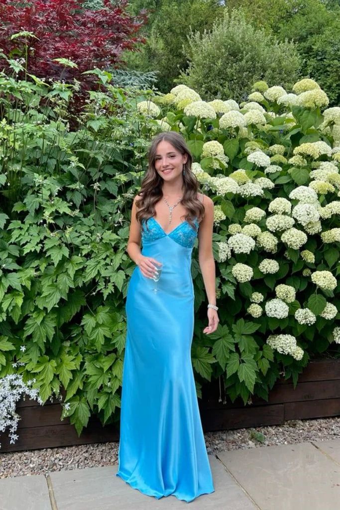 Niulatu Blue?? Spaghetti Strap Mermaid Gown for Prom&Party Sleeveless Satin Vintage Formal Evening Dress HZ1103