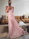 Niulatu Mermaid Pink Long Prom Dresses Formal Graduation Party Dress Evening Dress HZ1103