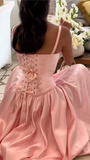 Niulatu Spaghetti Straps A Line Prom Dress Satin Pink Long Bridesmaid Dresses HZ1103