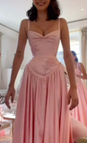 Niulatu Spaghetti Straps A Line Prom Dress Satin Pink Long Bridesmaid Dresses HZ1103