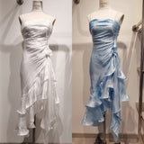 Niulatu Spaghetti Straps Chiffon Satin Ruffled Prom Dresses Fairytale Party Dresses HZ1026