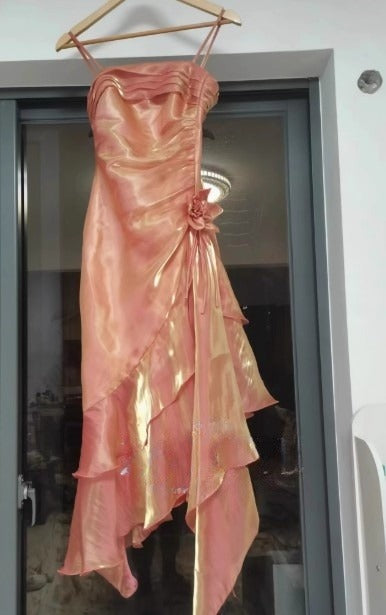 Niulatu Spaghetti Straps Chiffon Satin Ruffled Prom Dresses Fairytale Party Dresses HZ1026