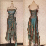 Niulatu Spaghetti Straps Chiffon Satin Ruffled Prom Dresses Fairytale Party Dresses HZ1026