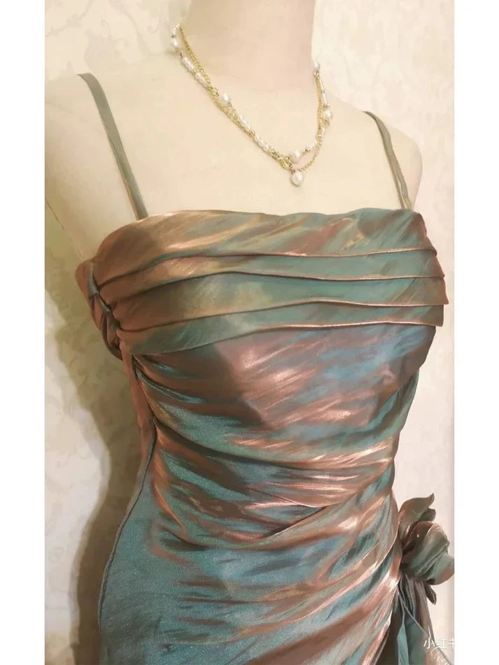 Niulatu Spaghetti Straps Chiffon Satin Ruffled Prom Dresses Fairytale Party Dresses HZ1026