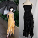 Niulatu Spaghetti Straps Chiffon Satin Ruffled Prom Dresses Fairytale Party Dresses HZ1026