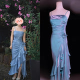 Niulatu Spaghetti Straps Chiffon Satin Ruffled Prom Dresses Fairytale Party Dresses HZ1026