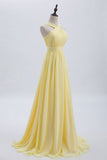 Niulatu Front Pale Yellow Pleated Chiffon Long Bridesmaid Dress Long Prom Dress HZ1103